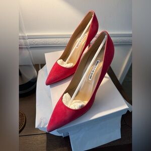 Manolo Blahnik BB 90MM Suede Pumps 38 (8) Pink New in Box